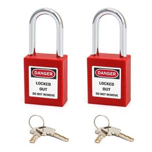 qwork red lockout tagout safety padlock, 2 padlocks with 4 keys