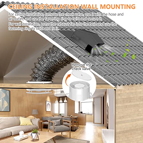 Hon&Guan Kitchen Exhaust Fan Wall Vent Fan, 141 CFM 6'' Bathroom Exhaust Fan Through Wall Exhaust Fan with Anti-Backflow Check Valve, For Ceiling and Wall Mount, Silver-With Fastening Ring.