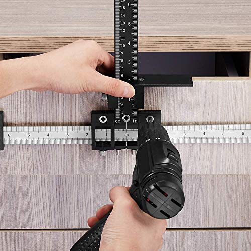 Cabinet Hardware Jig Punch Locator - Adjustable Drill Guide for Handles and pulls Sleeve Drawer Knobs Pulls Handles Wood Drilling Dowelling Templates Jig Tool (Stainless Steel) (Black)