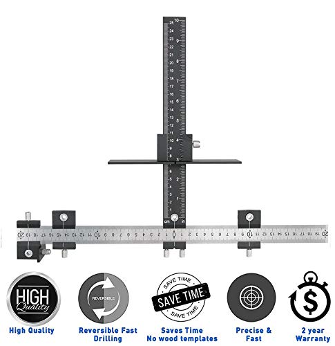 Cabinet Hardware Jig Punch Locator - Adjustable Drill Guide for Handles and pulls Sleeve Drawer Knobs Pulls Handles Wood Drilling Dowelling Templates Jig Tool (Stainless Steel) (Black)