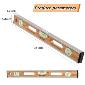 Bamboo Level, 24 Inch Level & Tool Solid Block Acrylic Vials, Resists Mortar Adhesion, for Masonry Application and General Leveling (Light)