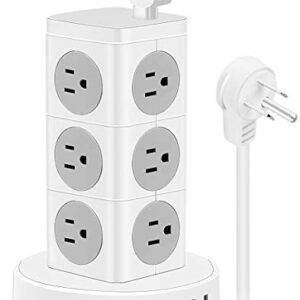 Power Strip Tower, FTEDK Surge Protector Power Tower with 12 AC and 3 USB Long Extension Cord 3.4A USB IQ Charging Station with Overload Protection for Home Office Dorm