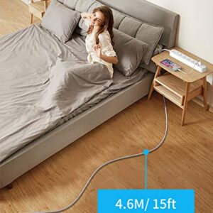 15ft Braided Power Strip Surge Protector with USB Ports, NTONPOWER Flat Plug Power Strip with Long Extension Cord, 4 Outlet 4 USB Desktop Charging Station, 1700 Joule, Circuit Breaker, for Home Office