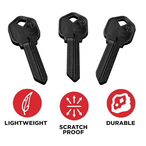 KeySmart AirKey - Aluminum Key Blanks, 75% Lighter, 2X Stronger Than Brass Keys - Durable, Scratch-Free, KW1 Key Blanks Set (3 Pack, Black) KW1 Keys
