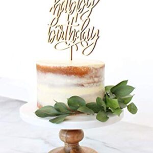 Happy Birthday Script Cake Topper in Maple Wood