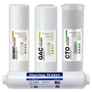 ispring f4us standard reverse osmosis ro systems 6-month replacement prefilter cartridge pack set, 4 filters w/sediment, cto, gac, post-carbon, made in usa, 10" x 2.5", white