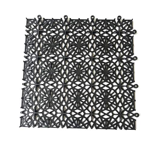 smabee 12 Pack Interlocking PVC Non-Slip Tile Drainage Mat 11.75" x 11.75" for Drain Pool Kitchen Deck Patio Boat Snowflake Shape (Black)