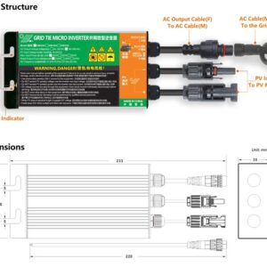 Y&H 350W Grid Tie Micro Inverter MPPT Solar Input Voc34-46V AC90-140V Output for 24V 36V Solar Panel