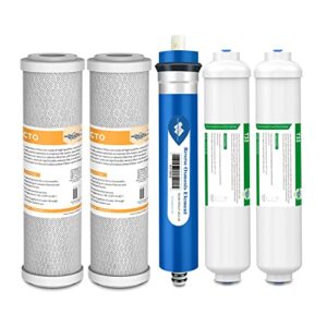 2x carbon filters, 1x 50gpd ro membrane, and 2x t33 inline post carbon water filter, fits under sink ro drinking water purifier systems