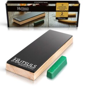 hutsuls leather strop block with compound - get razor-sharp edges with knife strop kit, easy to use quality non-slip leather stropping block & leather honing strop step-by-step guide included