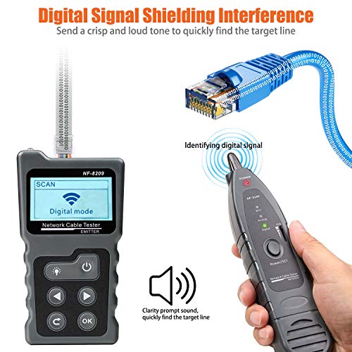 KOLSOL Network Cable Tester, Ethernet Wire Tracer with NCV & Lamp for CAT5 CAT6, PoE Tester Detect Voltage Measure Fault Distance by TDR NF-8209