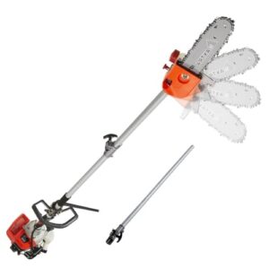 maxtra gas powered pole saw, 90-180 rotatable cordless extension chainsaw for tree trimming with 3.6ft extension pole reach to 16 feet for tree limb branches pruning, adjustable saw head