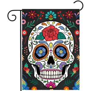 allenjoy day of the dead garden flag for outside vertical mexican fiesta dia de los muertos banner house lawn banners yard porch sign patio outdoor decorations 12x18" double sided washable polyester