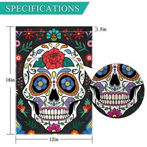 Allenjoy Day of the Dead Garden Flag for Outside Vertical Mexican Fiesta Dia DE Los Muertos Banner House Lawn Banners Yard Porch Sign Patio Outdoor Decorations 12x18" Double Sided Washable Polyester
