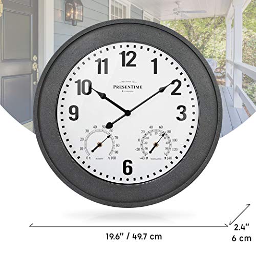 Presentime & Co. 20" Bradford in/Outdoor Farmhouse Clock with Weather Thermometer & Hygrometer, Weather Station, Farmhouse Wall Art and Timepiece for Farmhouse Decoration, Faux Gray Stone Finish