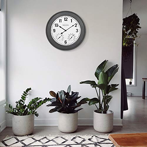 Presentime & Co. 20" Bradford in/Outdoor Farmhouse Clock with Weather Thermometer & Hygrometer, Weather Station, Farmhouse Wall Art and Timepiece for Farmhouse Decoration, Faux Gray Stone Finish