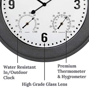 Presentime & Co. 20" Bradford in/Outdoor Farmhouse Clock with Weather Thermometer & Hygrometer, Weather Station, Farmhouse Wall Art and Timepiece for Farmhouse Decoration, Faux Gray Stone Finish