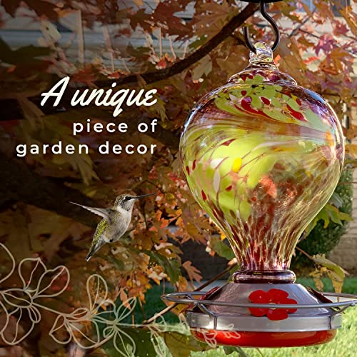 Hummingbird Feeder by Grateful Gnome - Large Hand Blown Stained Glass Feeder for Garden, Patio, Outdoors, Window with Accessories S-Hook, Ant Moat, Brush - 36fl oz, Large Purple Egg Design