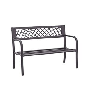 fdw patio metal park bench with armrests sturdy steel frame furniture for yard porch work entryway，black