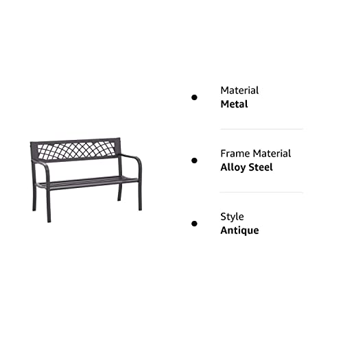 FDW Patio Metal Park Bench with Armrests Sturdy Steel Frame Furniture for Yard Porch Work Entryway，Black