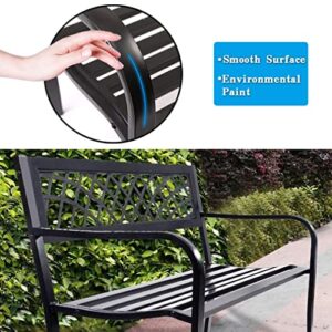 FDW Patio Metal Park Bench with Armrests Sturdy Steel Frame Furniture for Yard Porch Work Entryway，Black