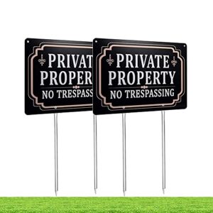 kichwit 2 pack private property no trespassing sign, aluminum, 12" x 8", 14" metal stakes included (2)