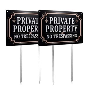 Kichwit 2 Pack Private Property No Trespassing Sign, Aluminum, 12" x 8", 14" Metal Stakes Included (2)