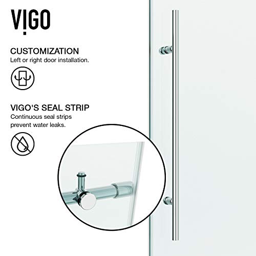 VIGO Adjustable 56-60" W x 66" H Elan E-Class Frameless Sliding Rectangle Tub Door with Clear Tempered Glass, Reversible Door Handle and Stainless Steel Hardware in Chrome-VG6021CHCL6066