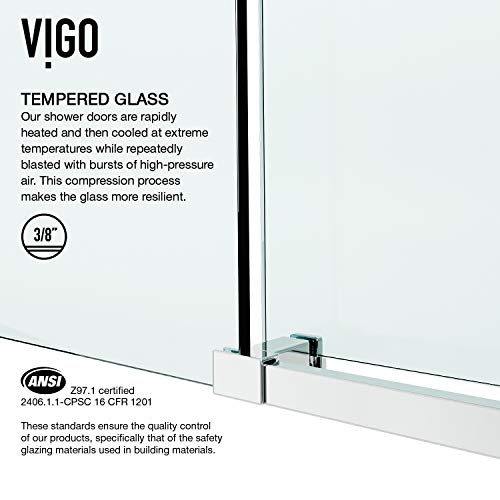 VIGO Adjustable 56-60" W x 66" H Elan E-Class Frameless Sliding Rectangle Tub Door with Clear Tempered Glass, Reversible Door Handle and Stainless Steel Hardware in Chrome-VG6021CHCL6066