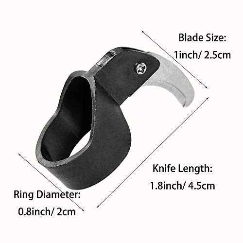 TOGRAND Safety Finger Ring Knife, Portable Utility Cutting Helper Tool with Sharp and Strong Curved Steel Blade, Ring Size 0.8inch/2cm Diameter(2Pack, Black)