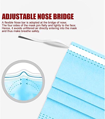 Pack of 50 Soft & Comfortable 3 Layer Disposable Face Mask with Earloops, Comfortable Nose/Mouth Coverings for Home & Office