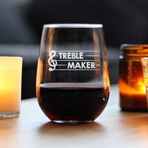 Treble Maker – Stemless Wine Glass - Cute Funny Music Teacher Gifts for Women and Men - Fun Unique Musical Decor - Large