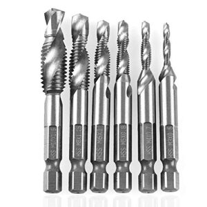 6PCs Hex Shank Screw Taps Metric Drilling Tapping Tools M3x0.5/M4x0.7/M5x0.8/M6x1/M8x1.25/M10x1.5(Silver)