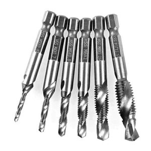 6PCs Hex Shank Screw Taps Metric Drilling Tapping Tools M3x0.5/M4x0.7/M5x0.8/M6x1/M8x1.25/M10x1.5(Silver)