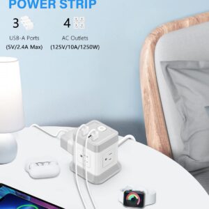 Power Strip with 4 Outlets 3 USB Ports, BEVA Cube Extension Cord Flat Plug Small Desktop Charging Station with 5ft Power Cable Multi Protection for Travel, Cruise Ship, Office, Dorm Room Grey