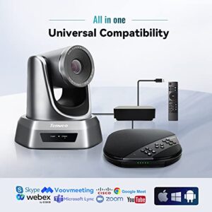 Tenveo Group All-in-One Video Audio Conference Room Camera System 3X Optical Zoom USB PTZ Conferencing Camera Speakerphone Supports Skype Zoom Teams OBS Windows Mac for Business Meeting