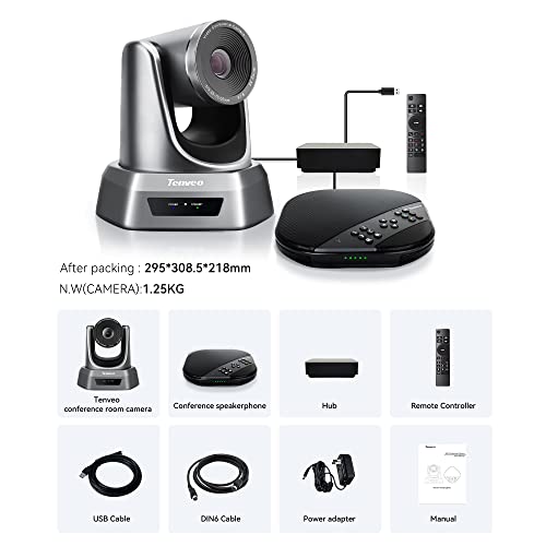Tenveo Group All-in-One Video Audio Conference Room Camera System 3X Optical Zoom USB PTZ Conferencing Camera Speakerphone Supports Skype Zoom Teams OBS Windows Mac for Business Meeting