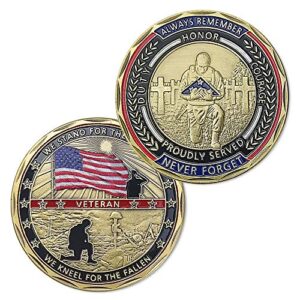 military veteran challenge coin united states we stand for the flag we kneel for the fallen