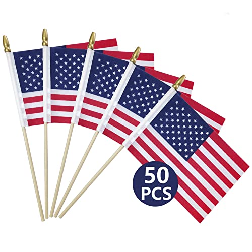 50 Packs Small American Flags on Stick,American Flags for Outside 4x6,Mini American Flags/Small US Flags/USA flag 4th of July Decorations Outdoor,Fourth of July Decorations for Home,Memorial Day Decor