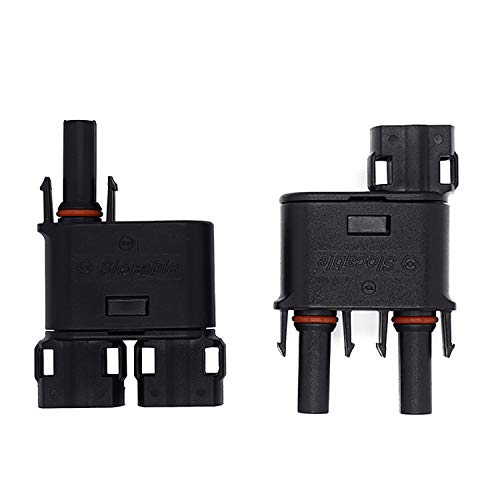 Slocable T Y Branch Connector IP68 Waterproof 1000V 1500V Solid Copper Terminal in PV Solar Series or Parallel Circuits 1 Pairs (2to1 Branch)