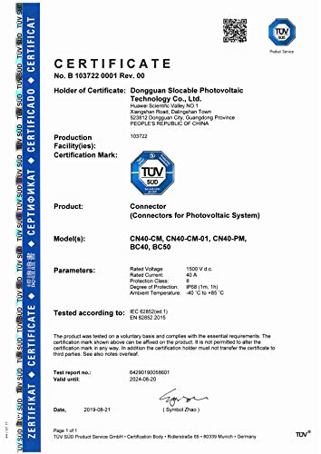 Slocable T Y Branch Connector IP68 Waterproof 1000V 1500V Solid Copper Terminal in PV Solar Series or Parallel Circuits 1 Pairs (2to1 Branch)