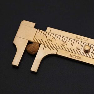 Oumefar Sliding Vernier Caliper, Brass Caliper Brass Pocket Caliper Ruler Inch Meter MM/Inch Double Scales Sliding Gauge Calipers Measuring Tool(Double Scales 80mm)