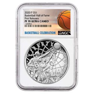 2020 p basketball hall of fame proof silver dollar coin first release $1 pf-70 ngc/cac
