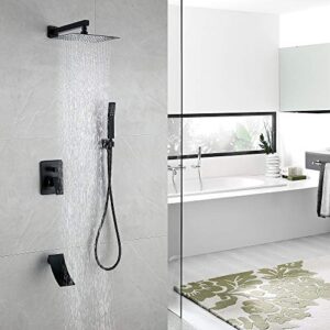 Bathtub Shower System Matte Black Shower Fixtures 10 inch Rain Shower Head and Handle head set with Tub Shower Faucet sets complete