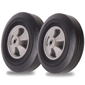 (2-pack) ar-pro 10" x 2.5" flat free solid rubber tires and wheel - 10 inch solid wheels with 5/8" axles and 2.25 offset hub - replacement wheels for hand trucks dolly and wheelbarrows