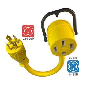 MARVINE CABLE Generator Cord Adapter from 30A (L14-30P) to 50A(14-50R) STW10/4 1.5ft