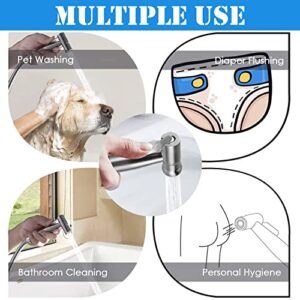 Handheld Bidet Sprayer Toilet Kit, Stainless Steel Muslim Shower and Baby Cloth Diaper Sprayer Kit + 150CM Hose and Hook up Toilet or Wall Mount