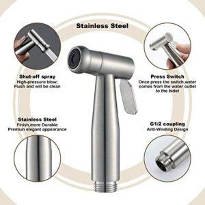 Handheld Bidet Sprayer Toilet Kit, Stainless Steel Muslim Shower and Baby Cloth Diaper Sprayer Kit + 150CM Hose and Hook up Toilet or Wall Mount