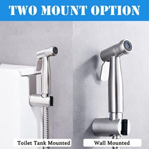 Handheld Bidet Sprayer Toilet Kit, Stainless Steel Muslim Shower and Baby Cloth Diaper Sprayer Kit + 150CM Hose and Hook up Toilet or Wall Mount