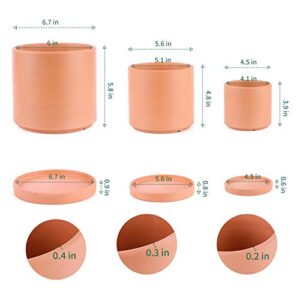 POTEY Terracotta Planter with Drainage Hole and Saucer - 6 Inch 5 Inch 4 Inch Indoor Cylindrical Plants Flower Containers Unglazed Clay Pots - Set of 3, 222231